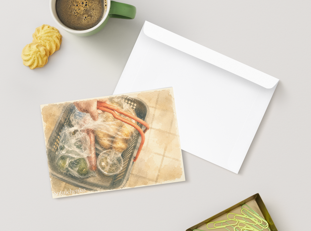 Grocery Run — Vintage Food Printable Postcard