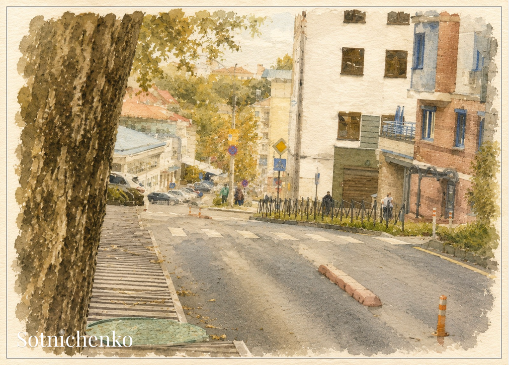 Slope Into Town — Vintage Urban Printable Postcard