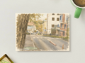 Slope Into Town — Vintage Urban Printable Postcard