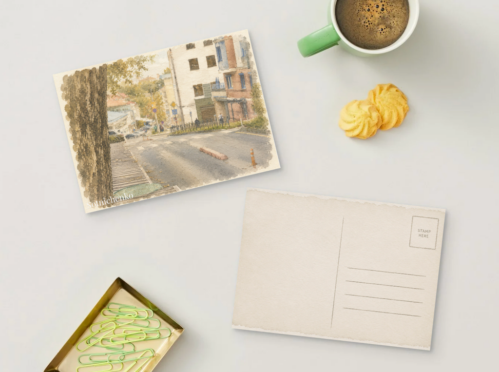 Slope Into Town — Vintage Urban Printable Postcard