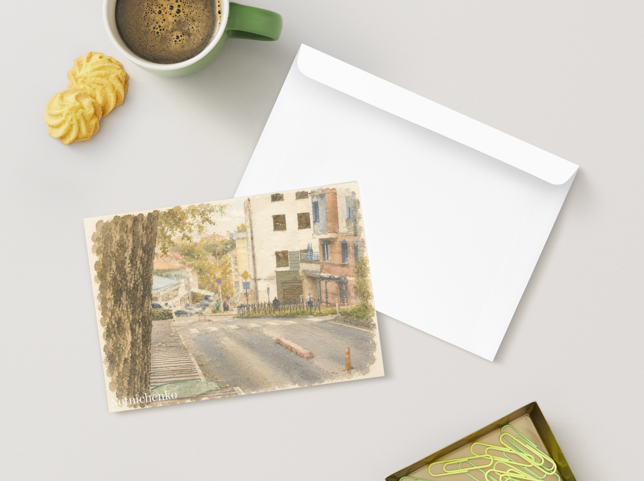 Slope Into Town — Vintage Urban Printable Postcard