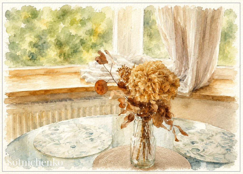 Quiet Window Bouquet — Vintage Floral Printable Postcard