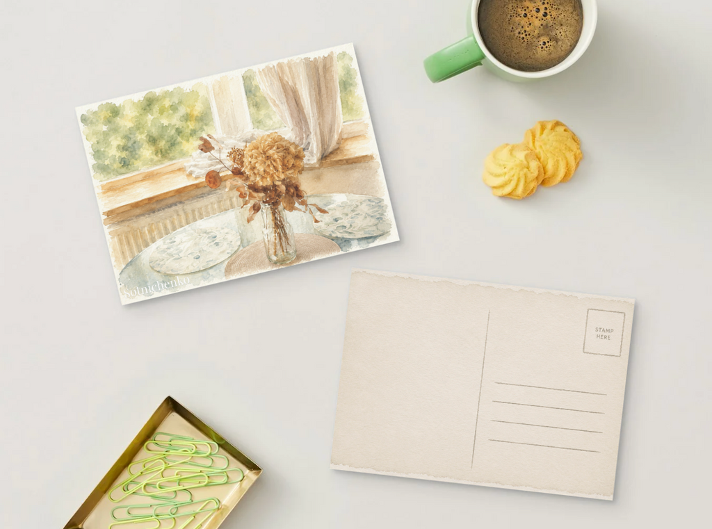 Quiet Window Bouquet — Vintage Floral Printable Postcard