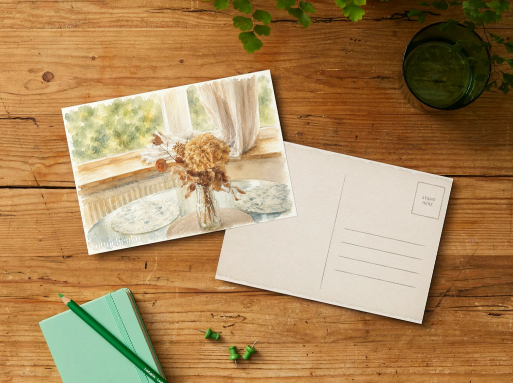 Quiet Window Bouquet — Vintage Floral Printable Postcard