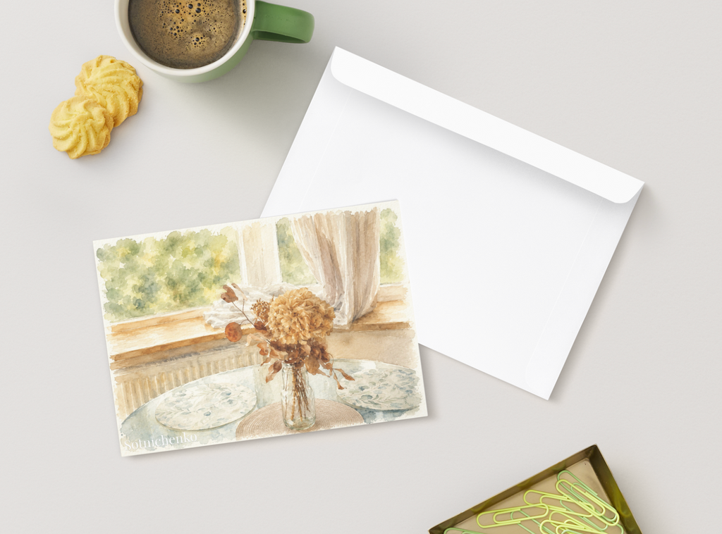 Quiet Window Bouquet — Vintage Floral Printable Postcard