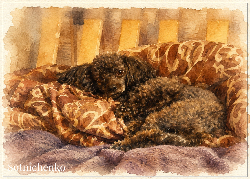 Poodle Nest — Cozy Dog Printable Postcard