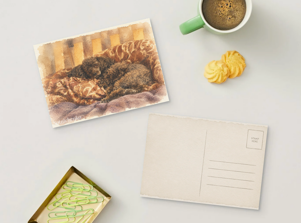 Poodle Nest — Cozy Dog Printable Postcard