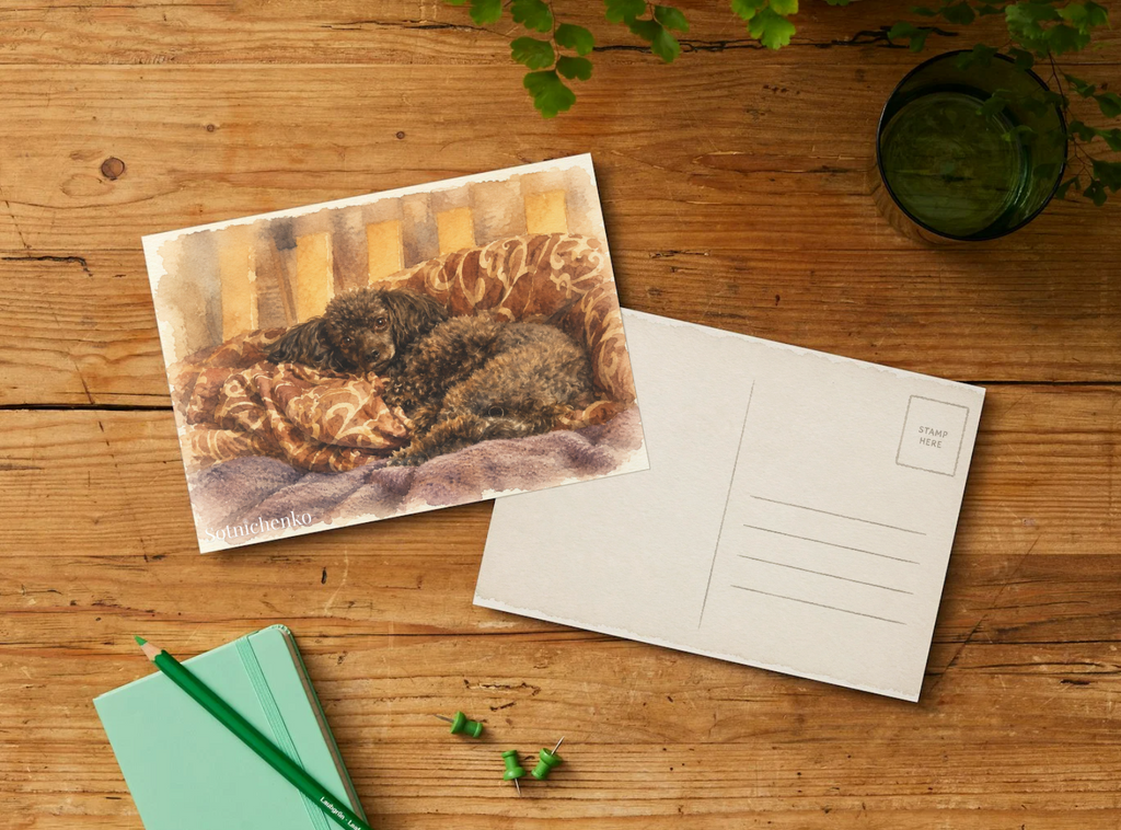Poodle Nest — Cozy Dog Printable Postcard