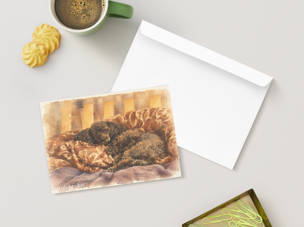 Poodle Nest — Cozy Dog Printable Postcard