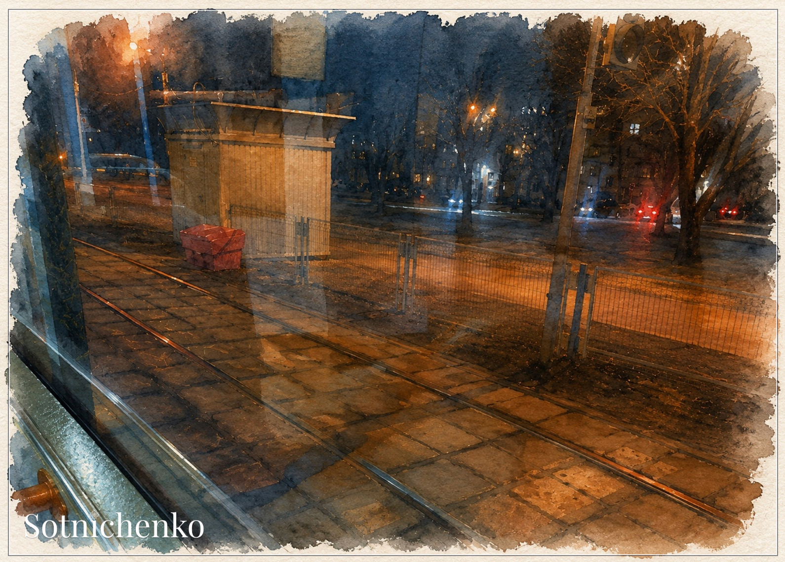 Through the Tram Window — Vintage Urban Printable Postcard