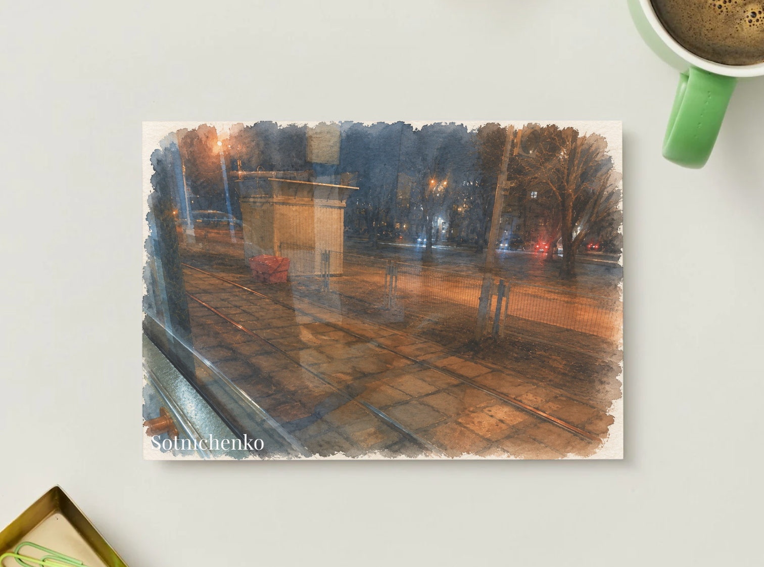 Through the Tram Window — Vintage Urban Printable Postcard