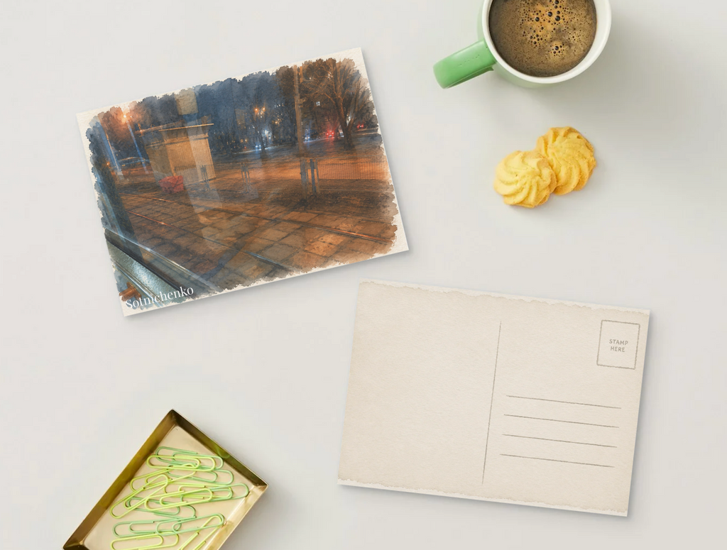 Through the Tram Window — Vintage Urban Printable Postcard