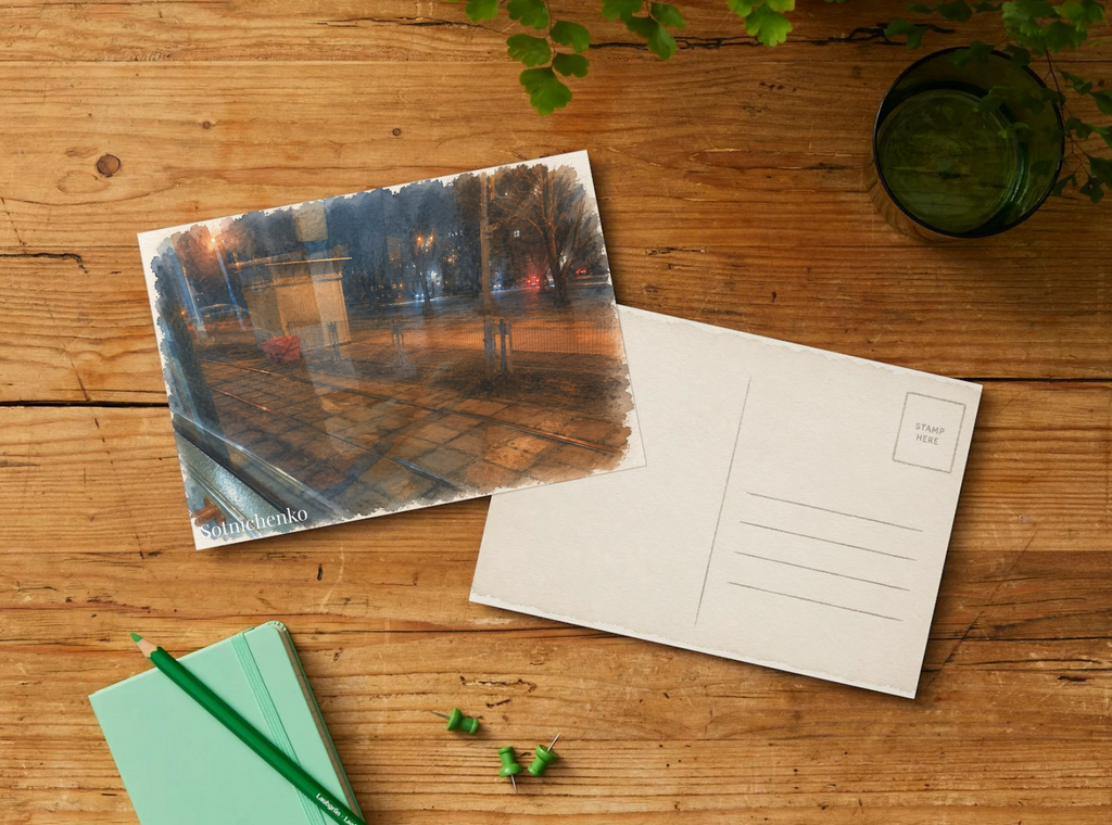 Through the Tram Window — Vintage Urban Printable Postcard