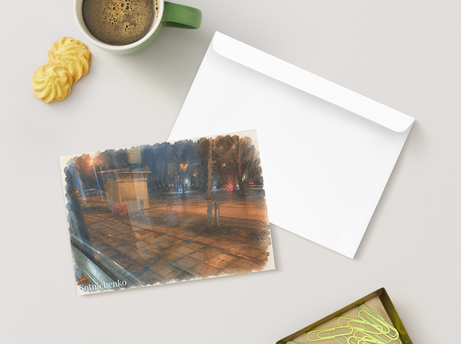 Through the Tram Window — Vintage Urban Printable Postcard