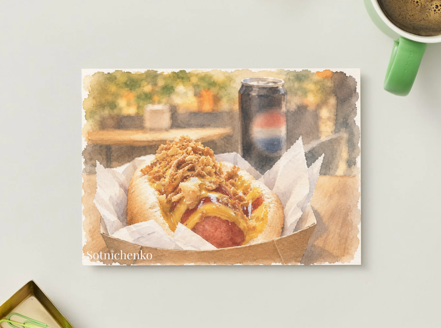 Loaded Hot Dog — Vintage Food Printable Postcard