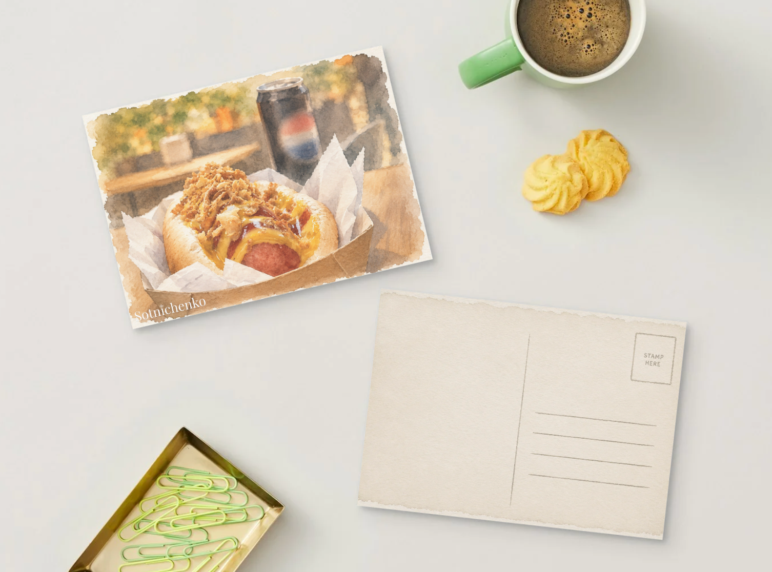 Loaded Hot Dog — Vintage Food Printable Postcard