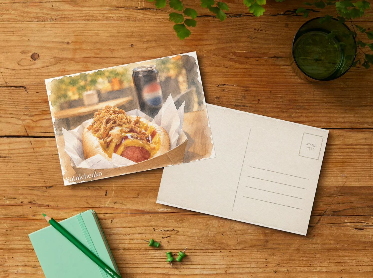 Loaded Hot Dog — Vintage Food Printable Postcard