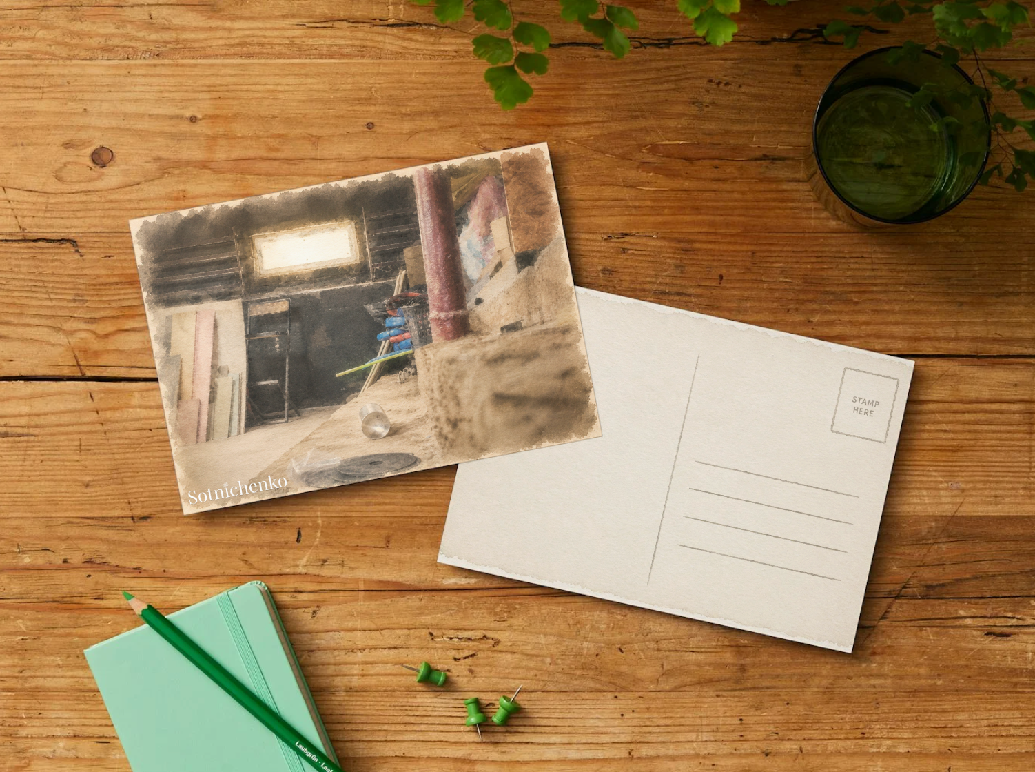 Back Room Workshop — Vintage Interior Postcard