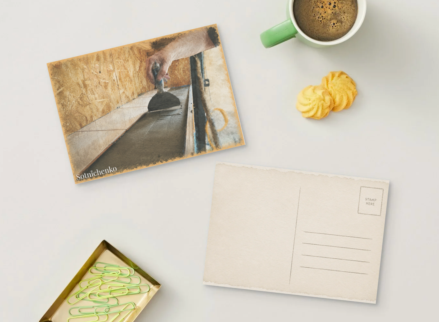 Laying the Line — Vintage Workshop Printable Postcard