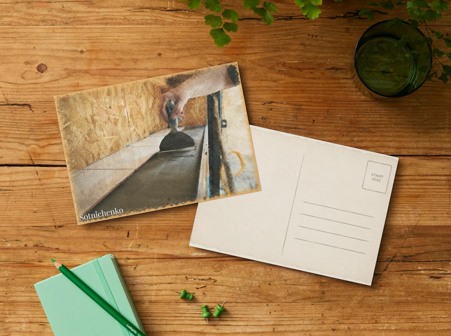 Laying the Line — Vintage Workshop Printable Postcard