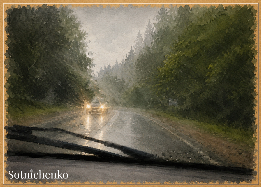 Through the Rainshield — Moody Road Printable Postcard
