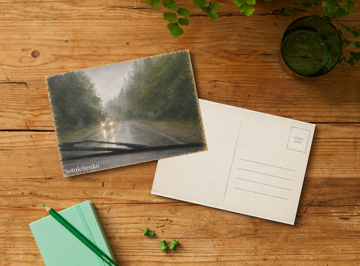 Through the Rainshield — Moody Road Printable Postcard