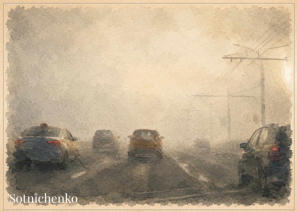 Road in the Fog — Atmospheric Printable Postcard