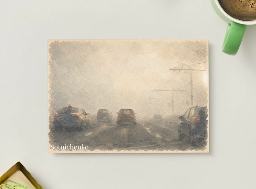 Road in the Fog — Atmospheric Printable Postcard