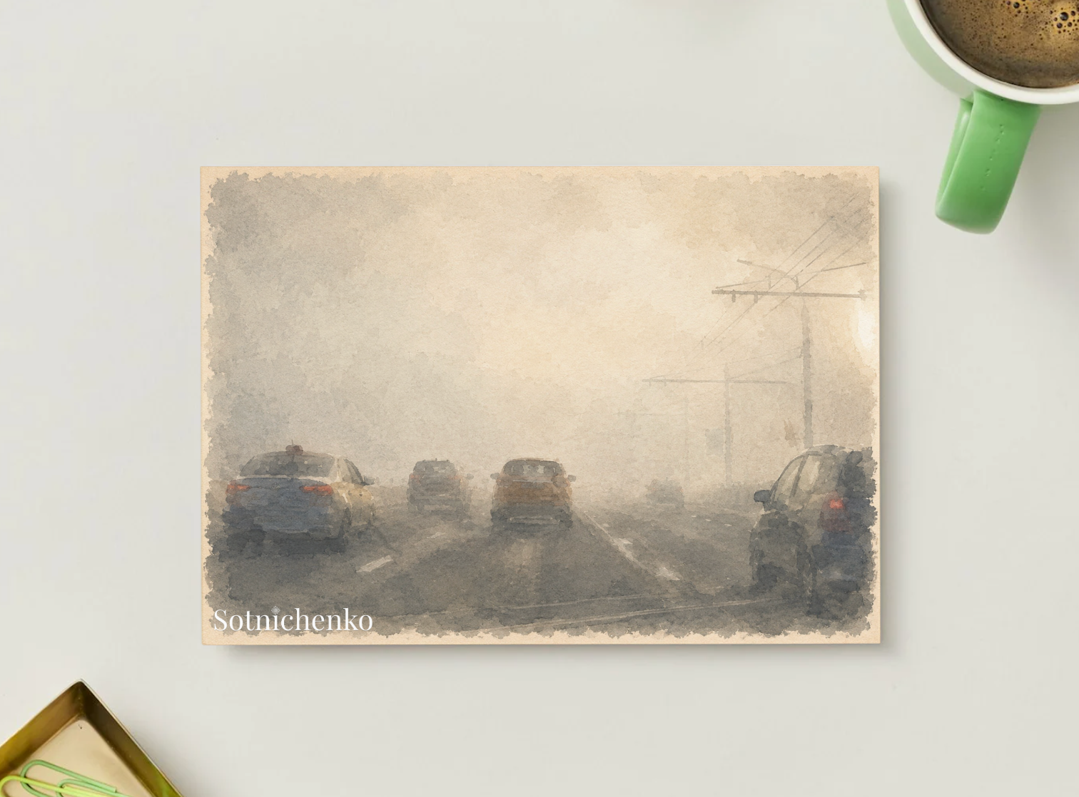 Road in the Fog — Atmospheric Printable Postcard
