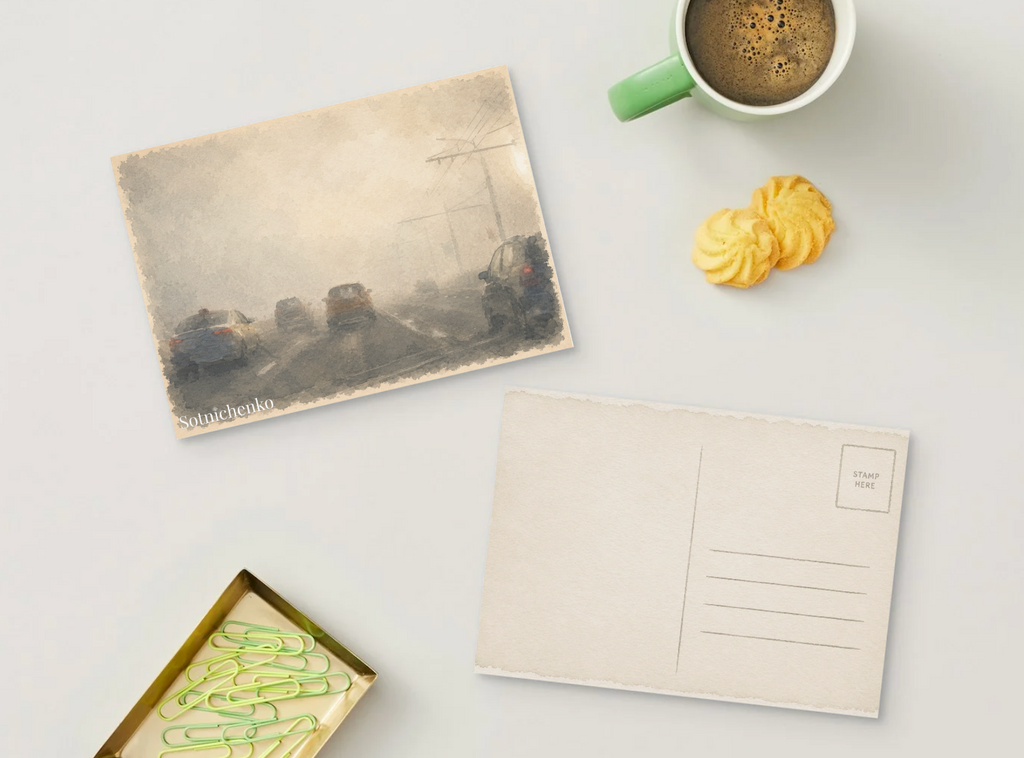 Road in the Fog — Atmospheric Printable Postcard
