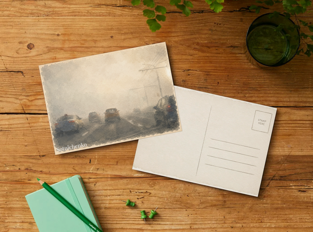 Road in the Fog — Atmospheric Printable Postcard