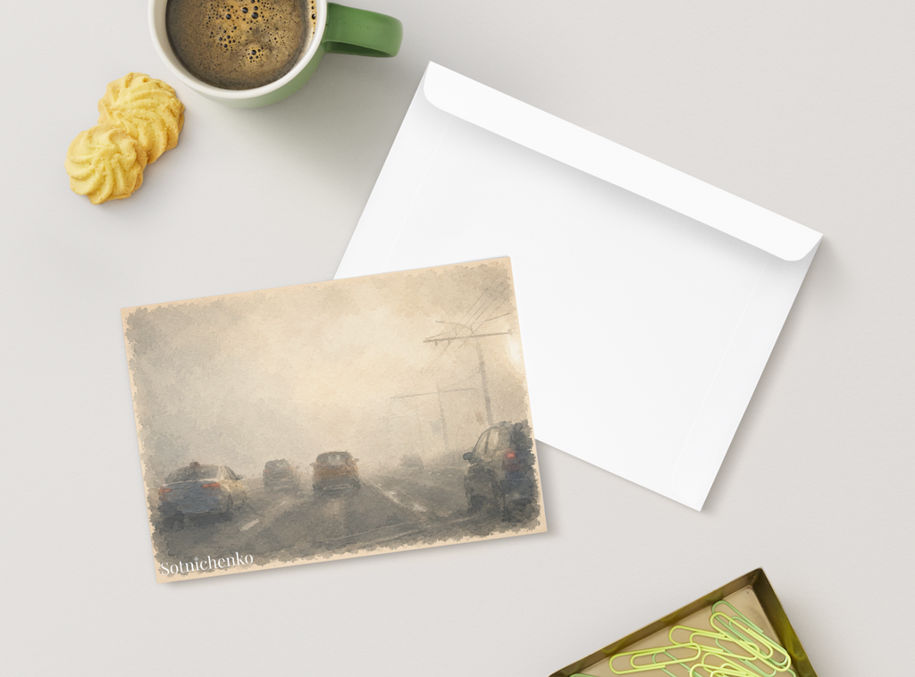 Road in the Fog — Atmospheric Printable Postcard