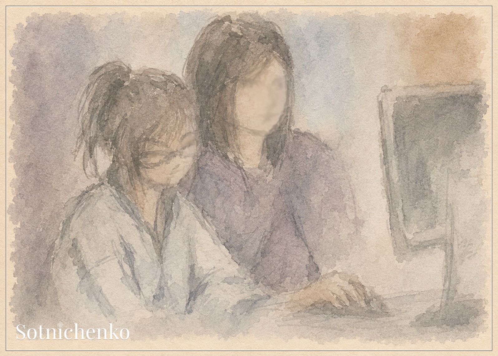 Learning Together — Vintage Study Printable Postcard