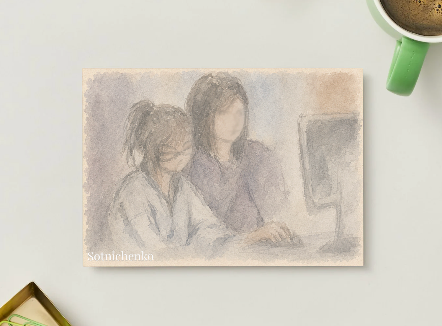 Learning Together — Vintage Study Printable Postcard