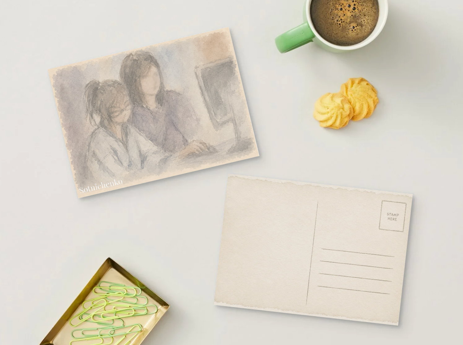 Learning Together — Vintage Study Printable Postcard