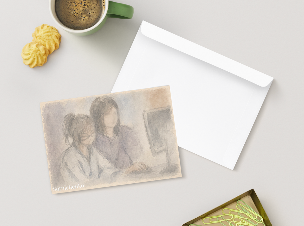 Learning Together — Vintage Study Printable Postcard