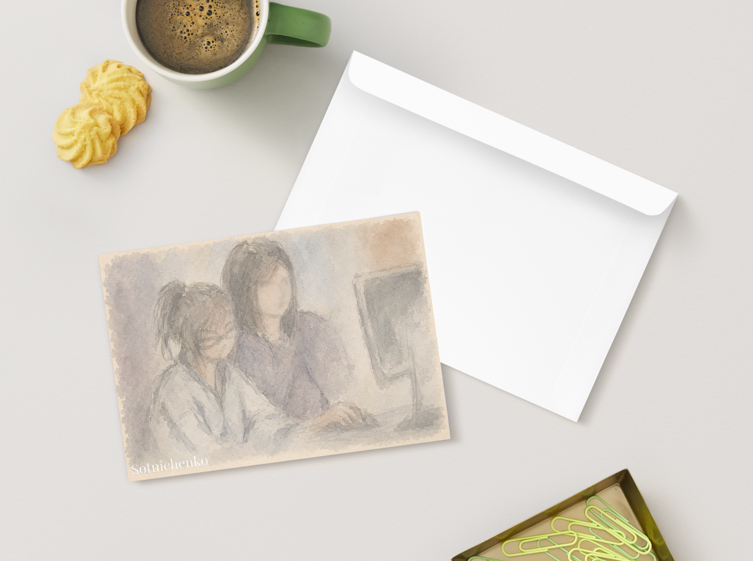 Learning Together — Vintage Study Printable Postcard