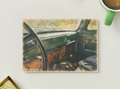 Behind the Green Dashboard — Retro Car Printable Postcard