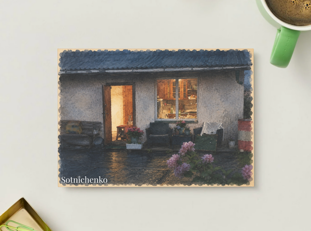 Warm Porch Light — Cozy Home Printable Postcard