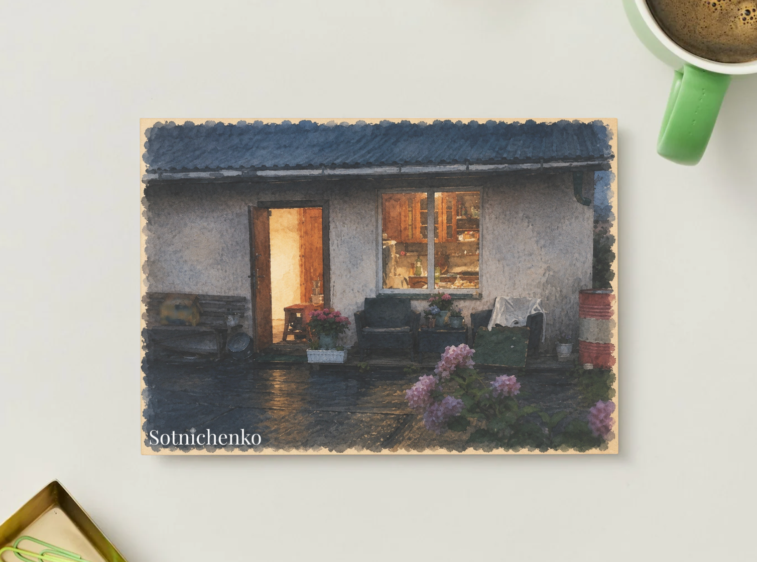 Warm Porch Light — Cozy Home Printable Postcard