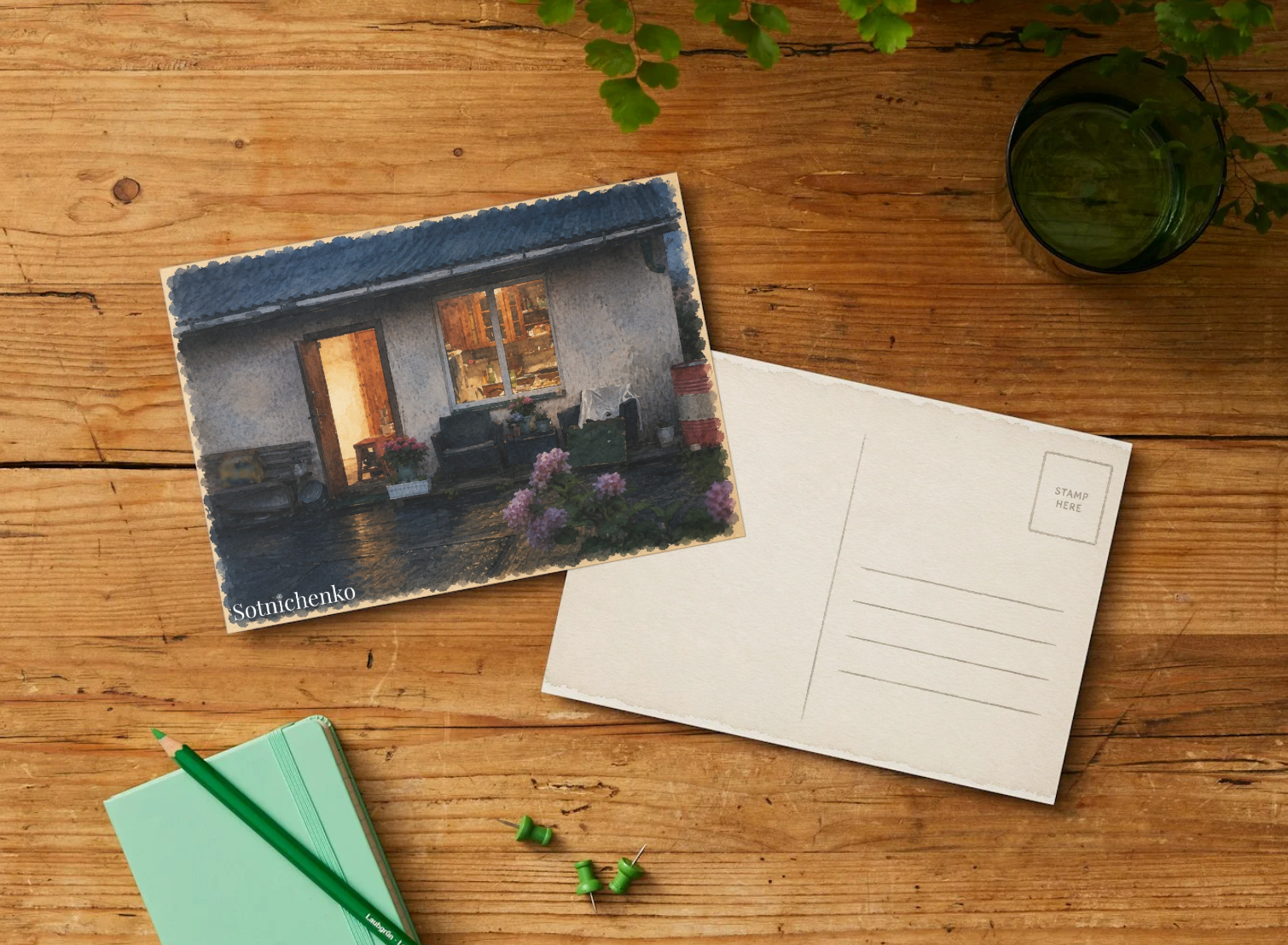 Warm Porch Light — Cozy Home Printable Postcard