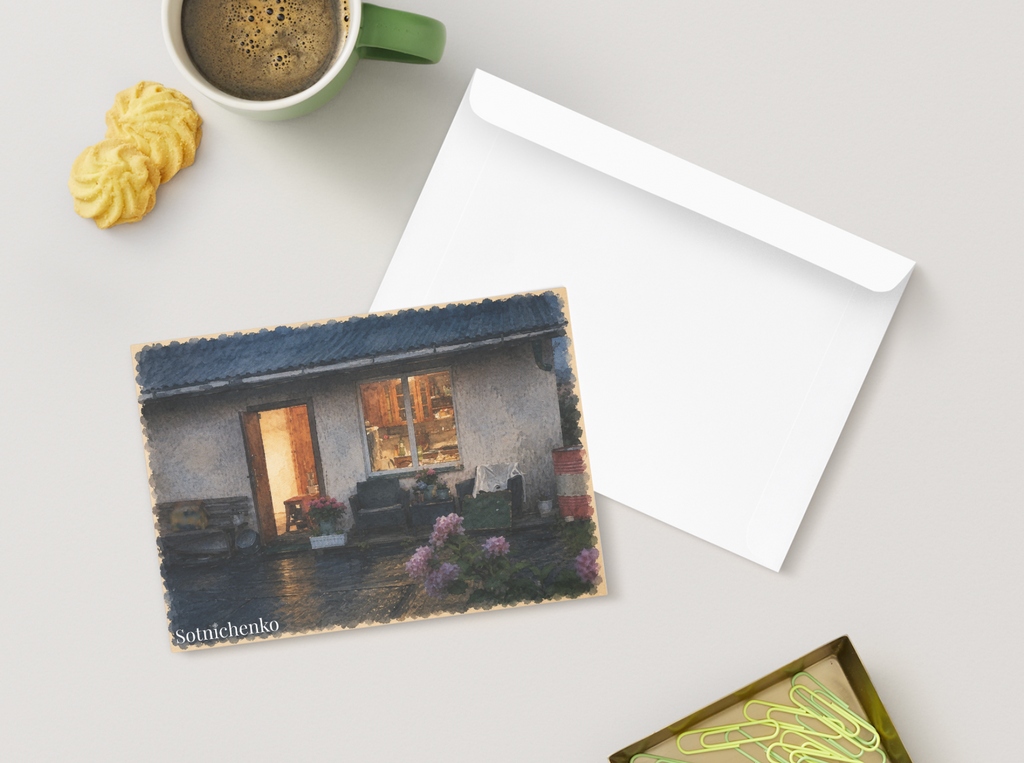 Warm Porch Light — Cozy Home Printable Postcard