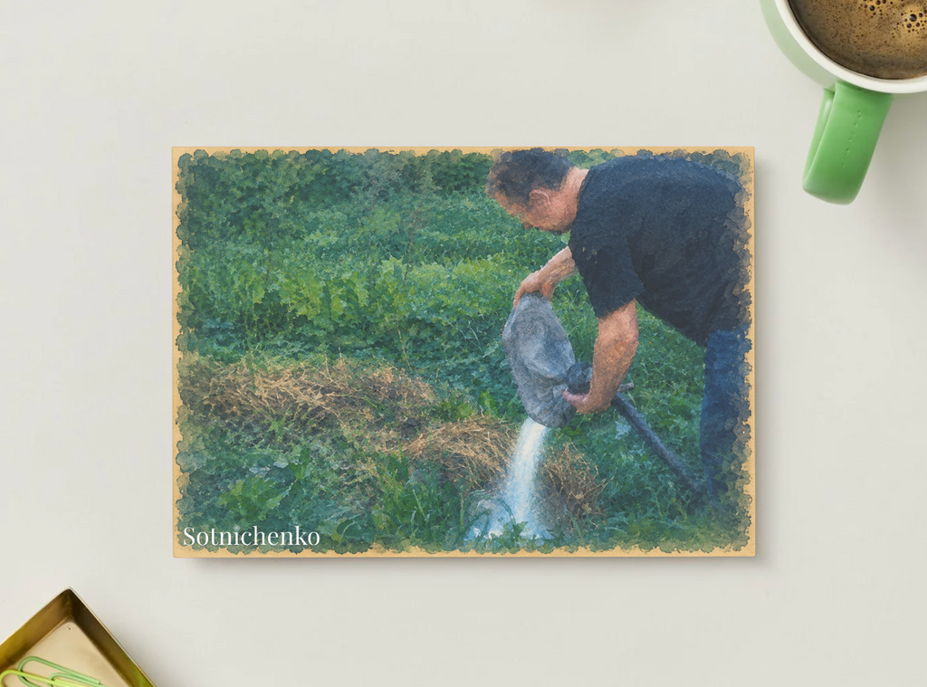Watering the Greens — Vintage Garden Printable Postcard