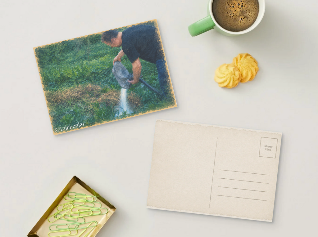 Watering the Greens — Vintage Garden Printable Postcard