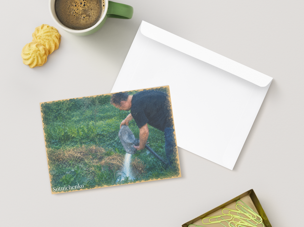 Watering the Greens — Vintage Garden Printable Postcard