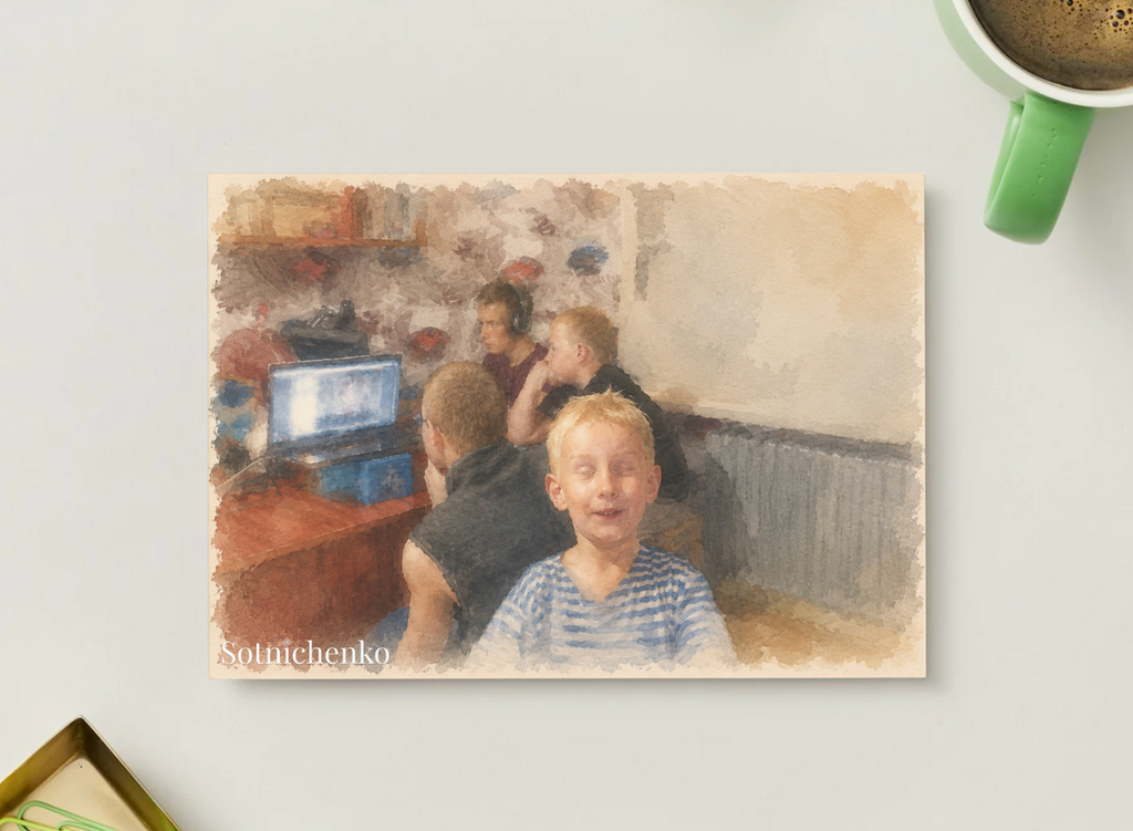 Shared Screen Time — Vintage Home Printable Postcard
