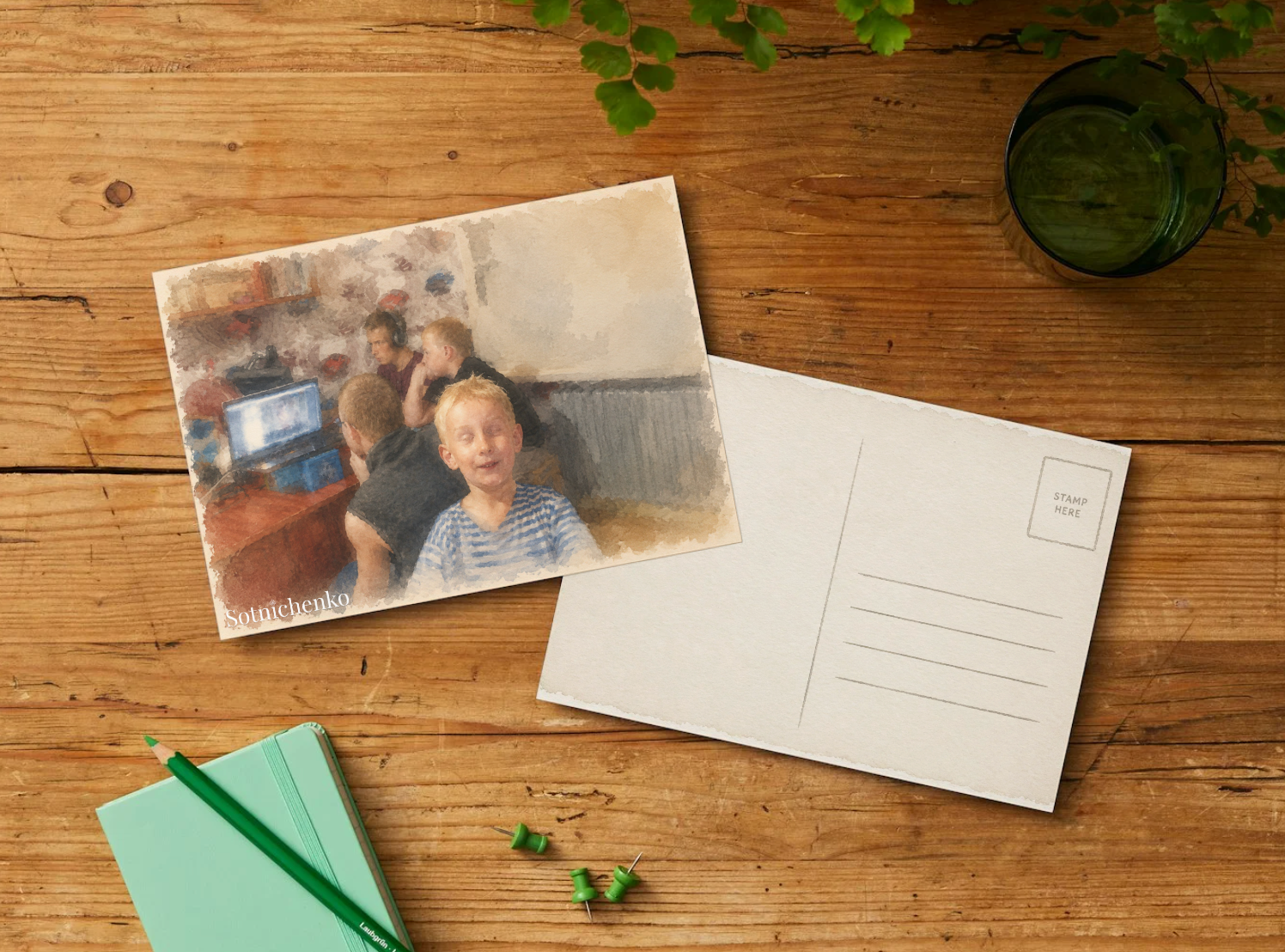 Shared Screen Time — Vintage Home Printable Postcard