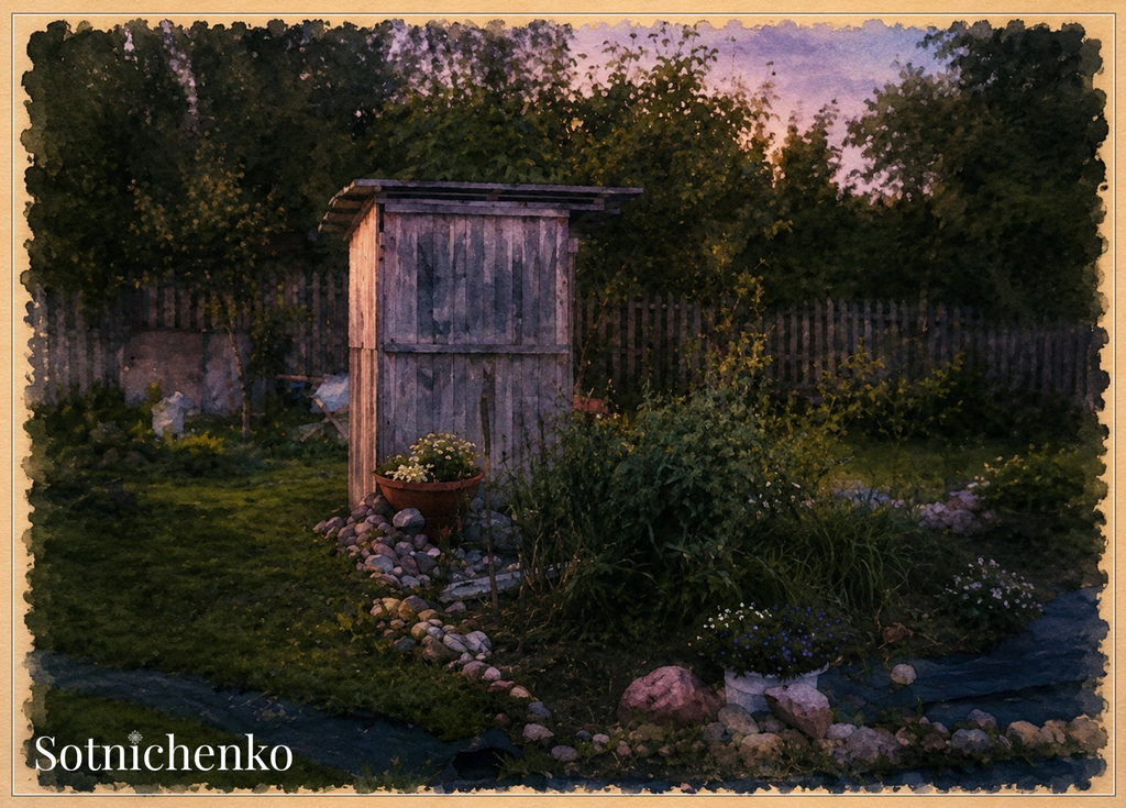 Twilight Garden Corner — Vintage Cottage Printable Postcard