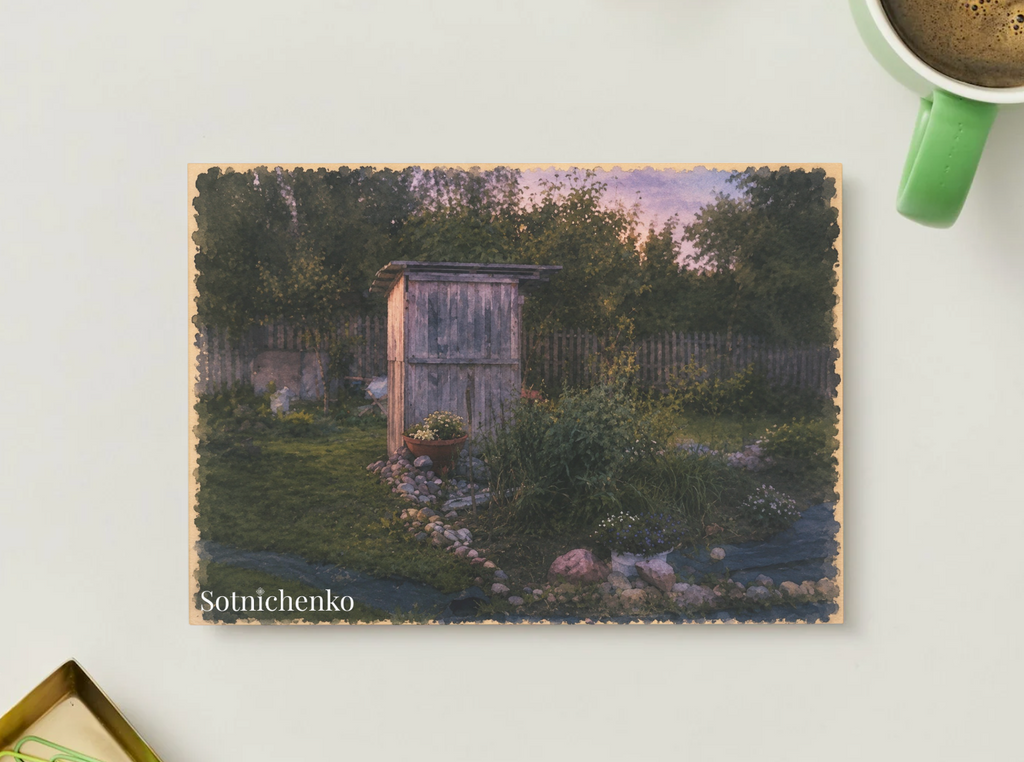 Twilight Garden Corner — Vintage Cottage Printable Postcard