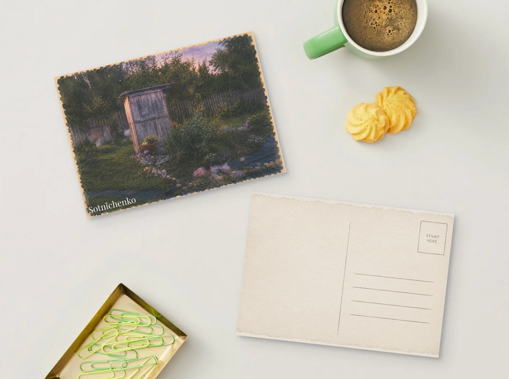 Twilight Garden Corner — Vintage Cottage Printable Postcard